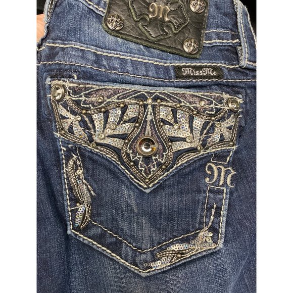 Miss me Signature cropped Junior Jeans pants embroidery pockets size 25 - Picture 6 of 12
